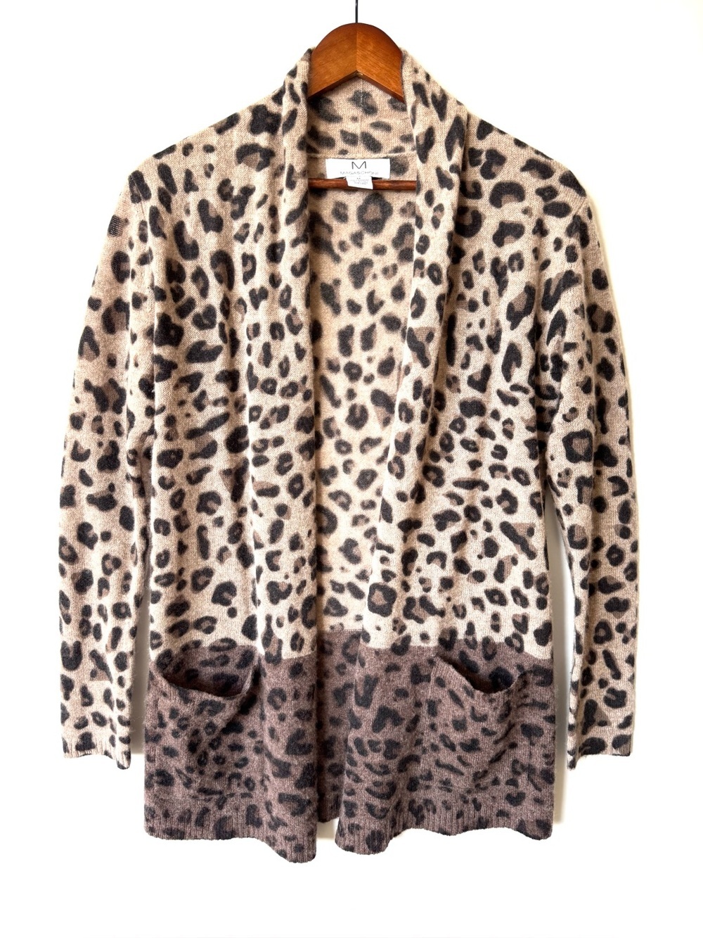 M Magaschoni leopard print cashmere cardigan sweater - Picture 2 of 8